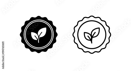 Organic certified label with leaves in badge for natural product packaging