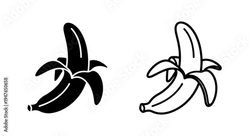 Peeled banana fruit icons for healthy eating and nutrition illustration