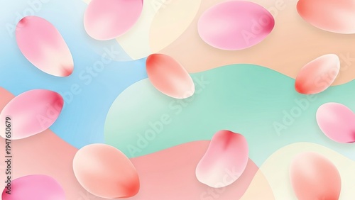 Abstract Pastel Background with 3D Pink Flower Petals and Soft Organic Shapes for Modern Design, Spring Wallpaper, and Cosmetic Branding
