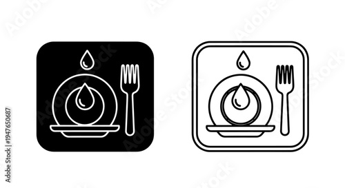 Plate and cutlery cleaning icons denoting dishwasher safe and hygiene