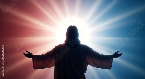 Resurrection of Christ with divine light and colorful background