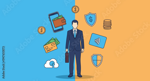 Financial security concepts with a businessman a flat design silhouette