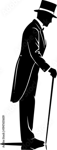 Silhouette of an elegant man in a top hat. Vector illustration
