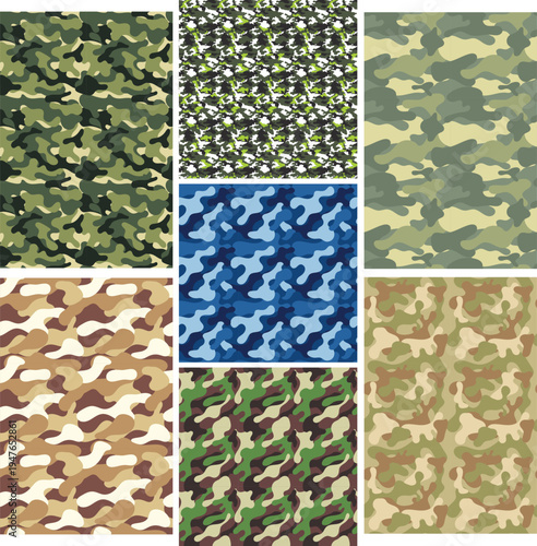 Set of 8 camouflage patterns vector