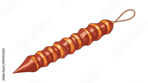 Single traditional Georgian snack called churchkhela is shown as a long brown sausage shape made with grape must and nuts on a loop.