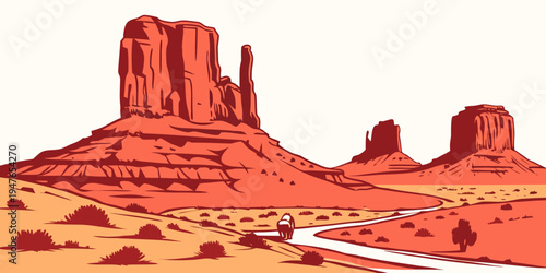 A pixelated image of a desert landscape with rock formations Vector