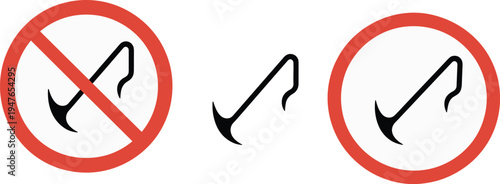 No fishing prohibition sign with fish hook symbol set, fishing restriction and allowed icon vector illustration