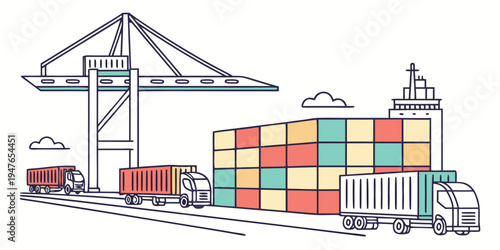 A truck is loading colorful shipping containers Vector