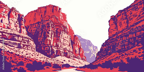 A red and purple rocky mountain range Vector