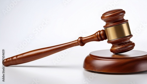 a wooden gavel with a polished finish commonly used in legal proceedings to signify authority and order white background