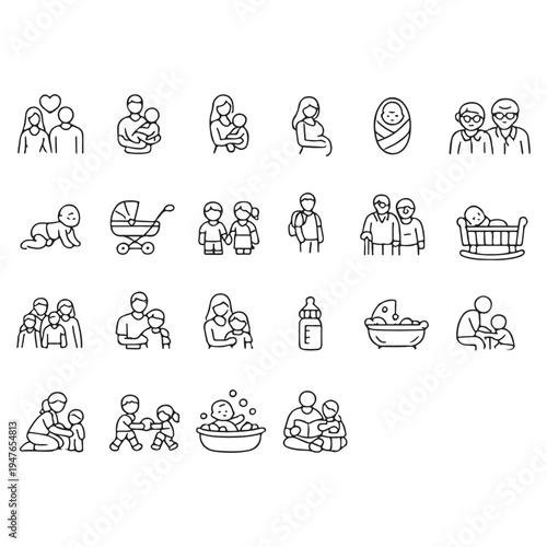 Family and parenting line icon set Vector