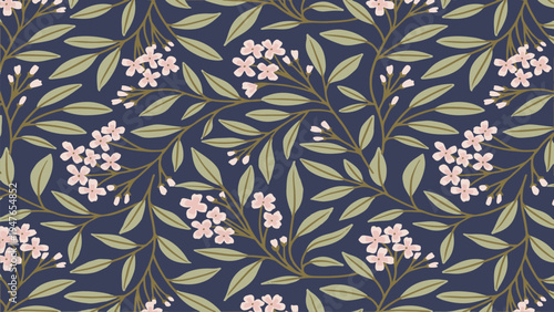 The Background image features a floral pattern with leaves on a dark blue Background.
