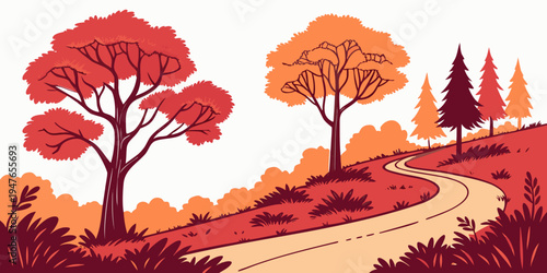 A winding road through autumn trees Vector