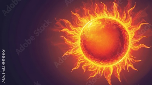 Flaming sun radiates intense heat and light fiery celestial body glows with vivid intense flames