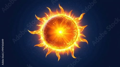 Bright sun features vibrant flame at its core vibrant sun radiates intense energy from its fiery core