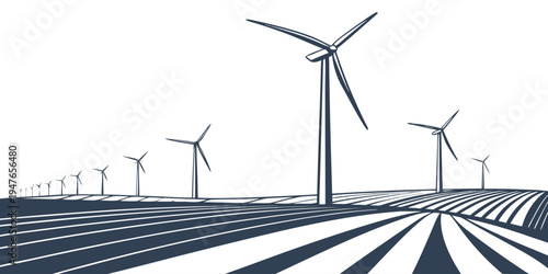 A row of wind turbines on a road Vector