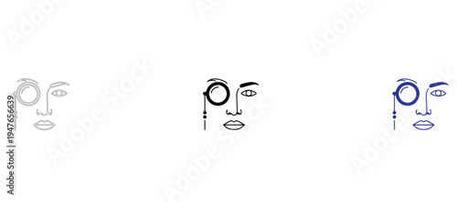  Minimalist Line Art of Human Face with Monocle, Concept of Sophistication and Intelligence Vector Icon Set, Posh Character Outline Illustration, Clean 2pt Stroke Design for Luxury and Observation
