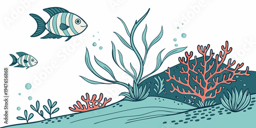 An underwater scene with fish and coral Vector