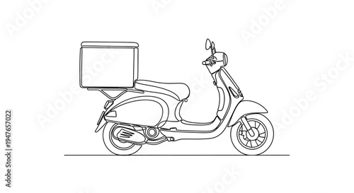 Delivery Scooter with Insulated Box, Line Art Icon