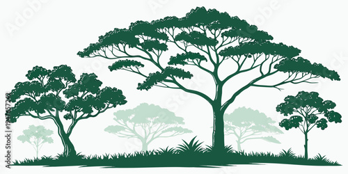 A group of trees on a grassy hill Vector