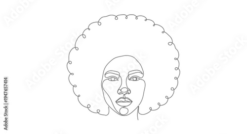 Afro Woman Line Art Portrait Minimalist Drawing