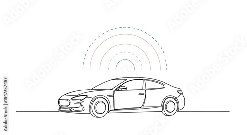 Autonomous car with signal waves, concept of self-driving vehicle technology