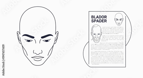 Bald Man Face Outline and Document with Portrait Sketch