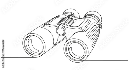 Binoculars line drawing, optical instrument for observation and exploration