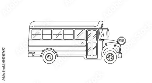 Black and White School Bus Outline