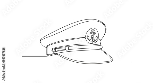 Captain's Hat with Anchor Emblem, Continuous Line Drawing
