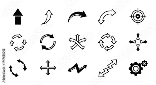 Collection of Arrow Icons and Symbols with Different Directions and Styles