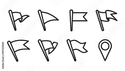 Set of simple flag icons and map marker vector illustration graphic design elements
