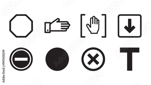 Set of universal prohibition action and symbol icons in a grid layout