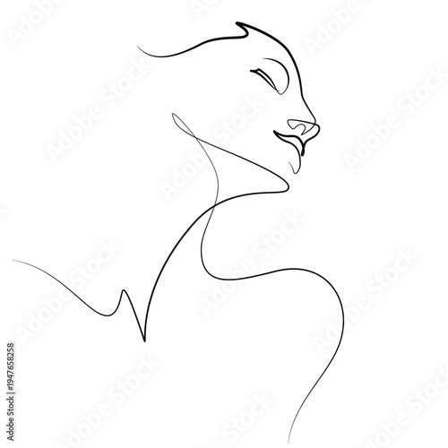One continuous line art aesthetic female portrait