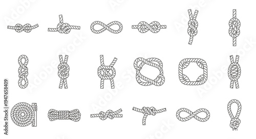Collection of Nautical Knots and Rope Ties - Vector Illustration