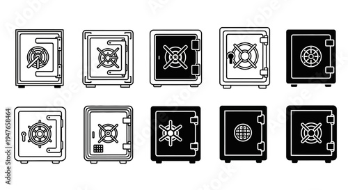 Collection of Safe Icons, Security and Storage Symbols, Vector Art