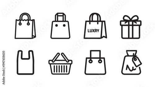 Shopping Bags Icons Set Vector Line ArtCommerce and Retail Symbols