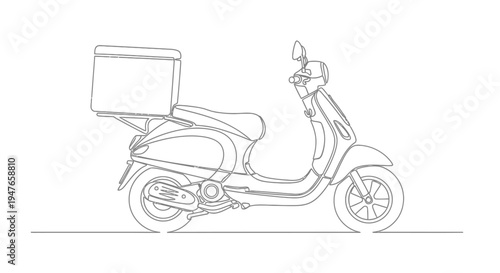 Continuous line drawing of a delivery scooter with a thermal box