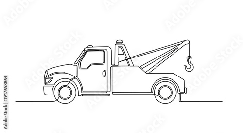 Continuous Line Drawing of a Tow Truck on White Background