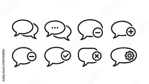 Speech Bubble Icons Set with Symbols for Communication Actions and Settings
