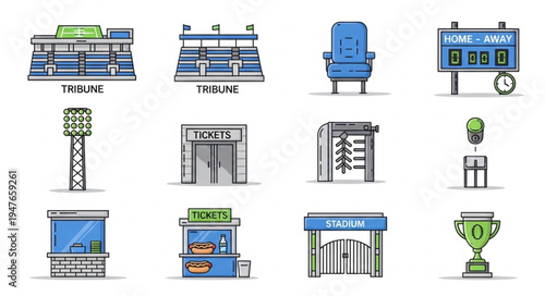 Stadium and Sports Facility Icons - A Comprehensive Collection.
