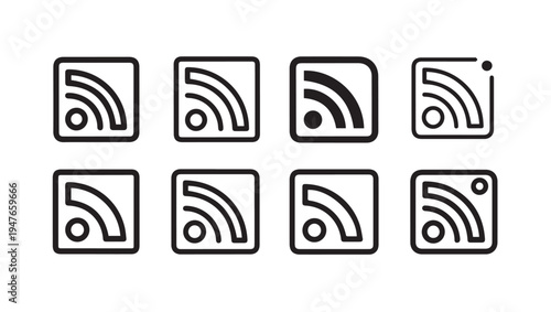 Various RSS Feed Icons Collection Simple Black and White Line Art Symbols