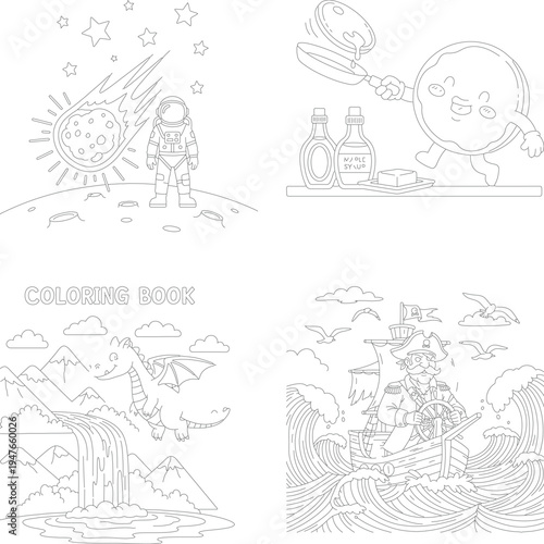 Roller coaster ride, amusement park outline illustration for coloring pages, coloring page, theme park, black and white