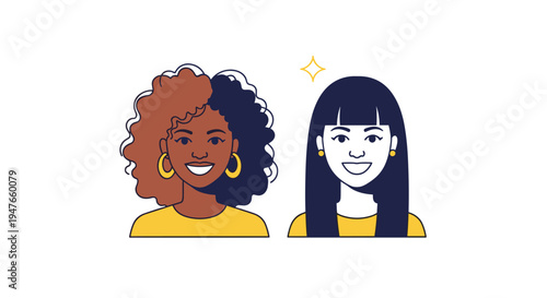 Two diverse female avatars representing a Black woman with curly hair and a young Asian woman with straight hair.