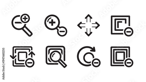 Zoom Out Icons Collection Magnifying Glass Resize Arrows Rotate Symbols
