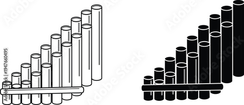 Pan flute musical instrument icon set with Andean pipes, traditional wind instrument vector illustration isolated design