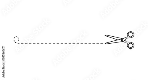 Sharp metal scissors cutting precisely along a horizontal dashed line represents tailoring, crafting, and diy projects in a simple way.