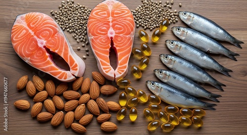 Salmon fish almonds seeds omega oil.