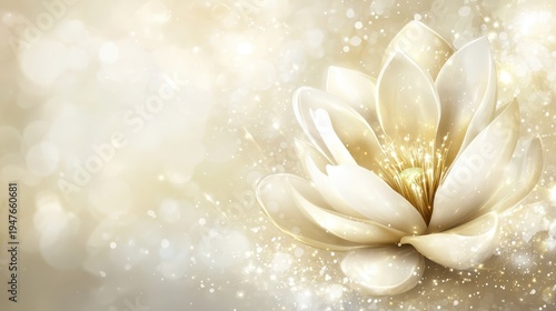 White lotus flower glows with sparkling background lotus blossom shines brightly against dazzling backdrop