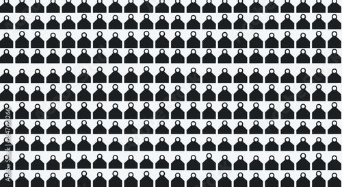Pattern of black person silhouettes arranged in neat rows on a light gray background representing crowd or human resources.